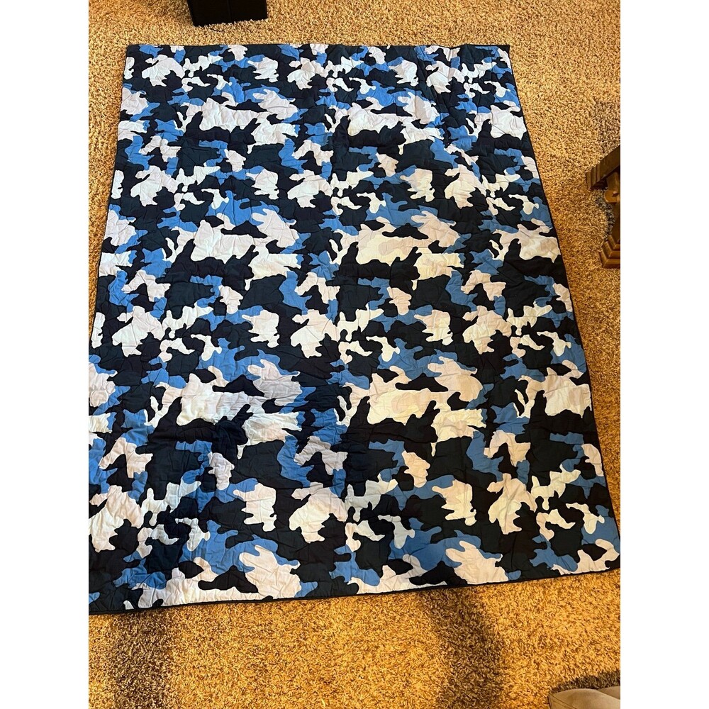 Pottery Barn Teen Kids Classic Blue Camo Twin Quilt Comforter Retired